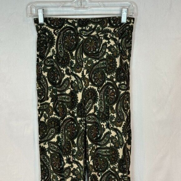 Zara Women's Pull on Green Paisley Pleated Pants Size XS Bohemian Straight Leg - Picture 2 of 14
